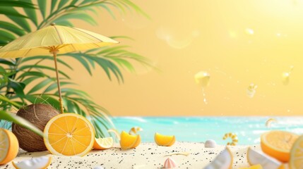 Sticker - Summer Beach with Coconut and Citrus Fruits