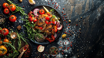 Wall Mural - grilled chicken breast with assorted vegetables and herbs