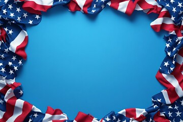 Red, white and blue border frame on a blank background A white square shape with a red thin line