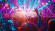 © Beer AI - Crowd at a rave with bokeh lights and neon colors, beautiful mind visuals