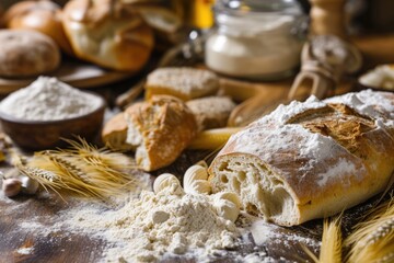 Wholesome Wheat: Background with Flour, Bread, Pasta, and Pizza for Natural and Fresh Eatery Concept