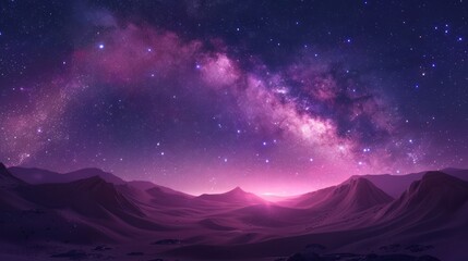 Beautiful night sky with a purple hue and a large milky way landscape