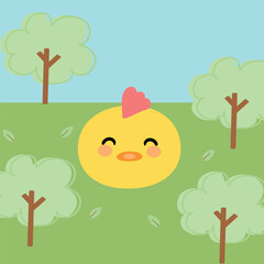 Illustration with handwritten cute yellow chicken. cute animal wallpapers, backgrounds and cards