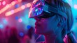 © MrBeer - Person at a rave with holographic accessories, bokeh effect and beautiful mind style