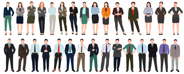 Wall Mural - Set of business people standing in various poses.