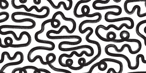 brush, marker hand drawn bold doodle lines seamless pattern. abstract modern maze geometric ornament