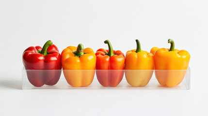 Canvas Print - Fresh yellow and red peppers on a clear container white background