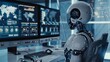 © VK Studio - A futuristic robot analyzing complex data on multiple computer screens in a high-tech control room, emphasizing advanced artificial intelligence and technology.