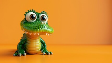 Wall Mural - Cute crocodile cartoon with large eyes set on an orange backdrop