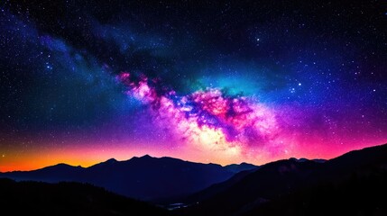 Wall Mural - colorful milkyway galaxy night stars landscape