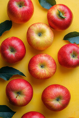 Wall Mural - Sweet apples on a pastel yellow background,