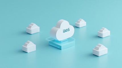 3D illustration of an IaaS cloud computing concept with digital blocks on a blue background, representing infrastructure as a service.