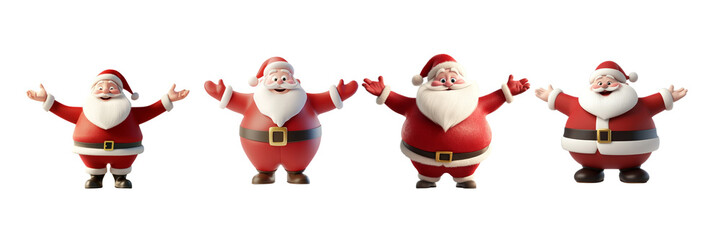 Canvas Print - 3D cartoon, happy Santa Claus with arms raised in the air, white background