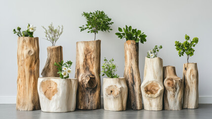 Wall Mural - Wooden Vases with Plants.