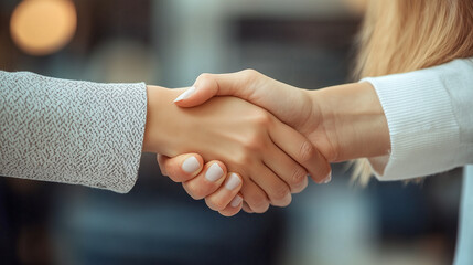 Poster - two hands shaking each other on a background of a city