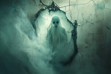 ghostly figure in a cracked mirror - a haunting image