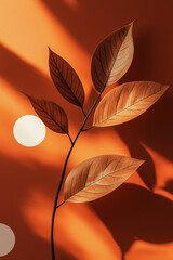 Wall Mural - red leaves on a branch on orange background