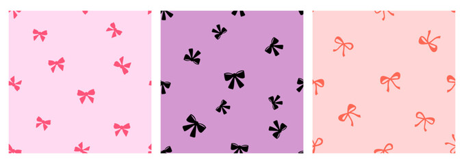 Poster - Seamless pattern with ribbon bows on pink, purple and red backgrounds vector.