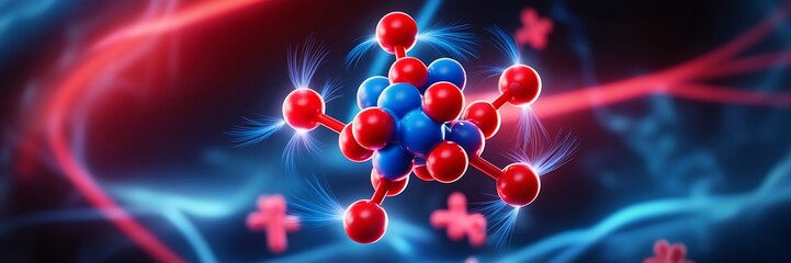 complex molecular structure with colorful atoms connected by bonds. concept represents biochemical, 