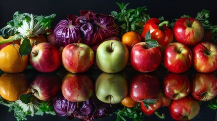 Vibrant Harvest Colorful Fruits and Vegetables Reflecting a Kaleidoscope of Nature's Bounty