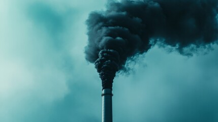 Aufkleber - The dramatic contrast of black smoke pouring into the sky from an industrial smokestack, symbolizing pollution and environmental impact.