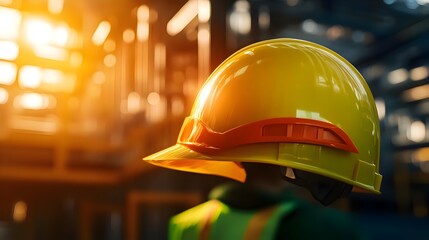 Construction Worker Wearing Hard Hat at Industrial Worksite with Machinery and Equipment