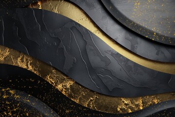 Wall Mural - abstract luxury background with black and gold wavy shapes creating a modern and elegant design