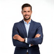 © Around - Portrait of a handsome man in a formal suit isolated in a white background. Confident businessman.