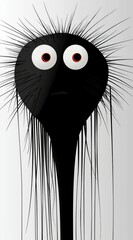 Wall Mural - Funny Black Spiky Cartoon Creature with Big Eyes