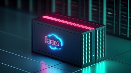 Modern server technology in a data center illuminated with colorful lights, showcasing hardware as a service (HaaS) innovation and capabilities.