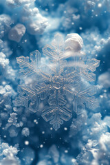Aufkleber - Fragmented snowflake patterns scattered across a pale blue background,