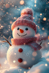 Poster - Floating snowmen in a soft pastel blue sky,