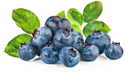 Wall Mural - Fresh Blueberries with Green Leaves