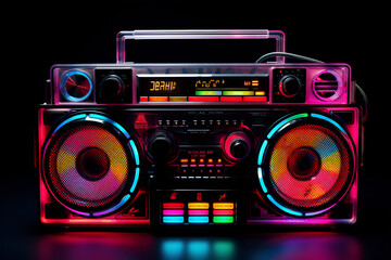 Neon-Lit Vintage Boombox