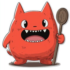 Canvas Print - Cute Red Monster Holding a Wooden Spoon