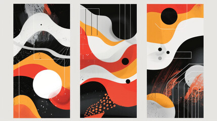 Wall Mural - A set of three vertical banners with abstract shapes, poster art