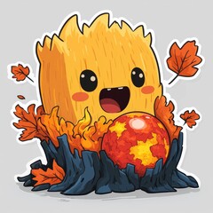 Wall Mural - Cute Cartoon Fall Spirit Holding a Fire Orb