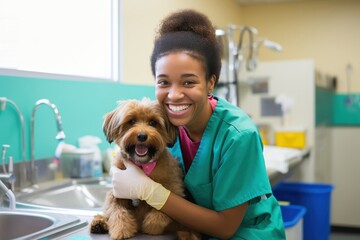 Canvas Print - Veterinarian doctor care dog.