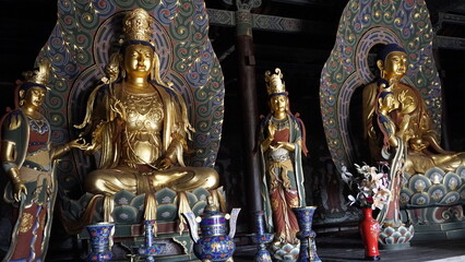 Two Golden Buddha Statues from the Huayan Temple in Datong China