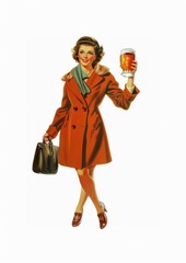 Poster - Vintage woman holding beer