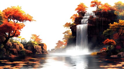 Wall Mural - Tranquil Waterfall in Autumn Forest