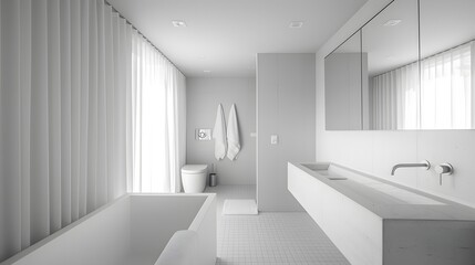 Wall Mural - Modern Minimalist Bathroom with White Walls and Large Windows