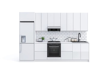 Wall Mural - Modern minimalist white kitchen design