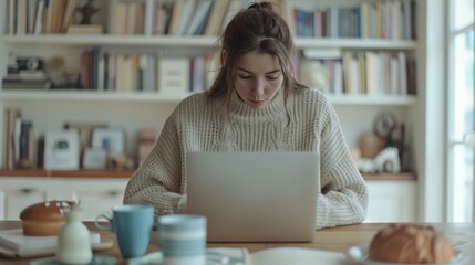 Wall Mural - The Woman Using Laptop