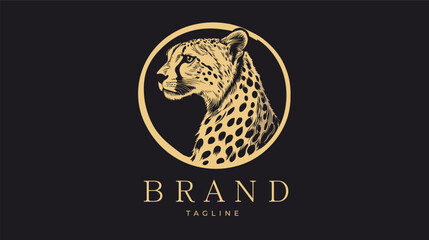 luxury elegant traditional hand drawn illustration of cheetah for logo design template brand branding business company