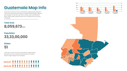  Guatemala political map of administrative divisions states, Colorful states  in Guatemala map infographic, Guatemala Map Info, Guatemala Population.
