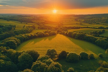 Wall Mural - A beautiful landscape with a large sun in the sky