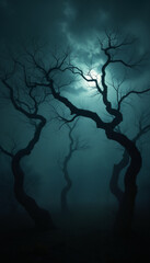 Wall Mural - Spooky Halloween hazy landscape with creepy trees