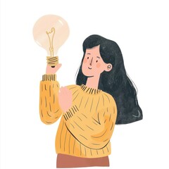 Wall Mural - Woman holding light bulb illustration