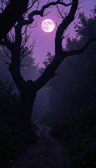 Wall Mural - Spooky Halloween hazy landscape with creepy trees